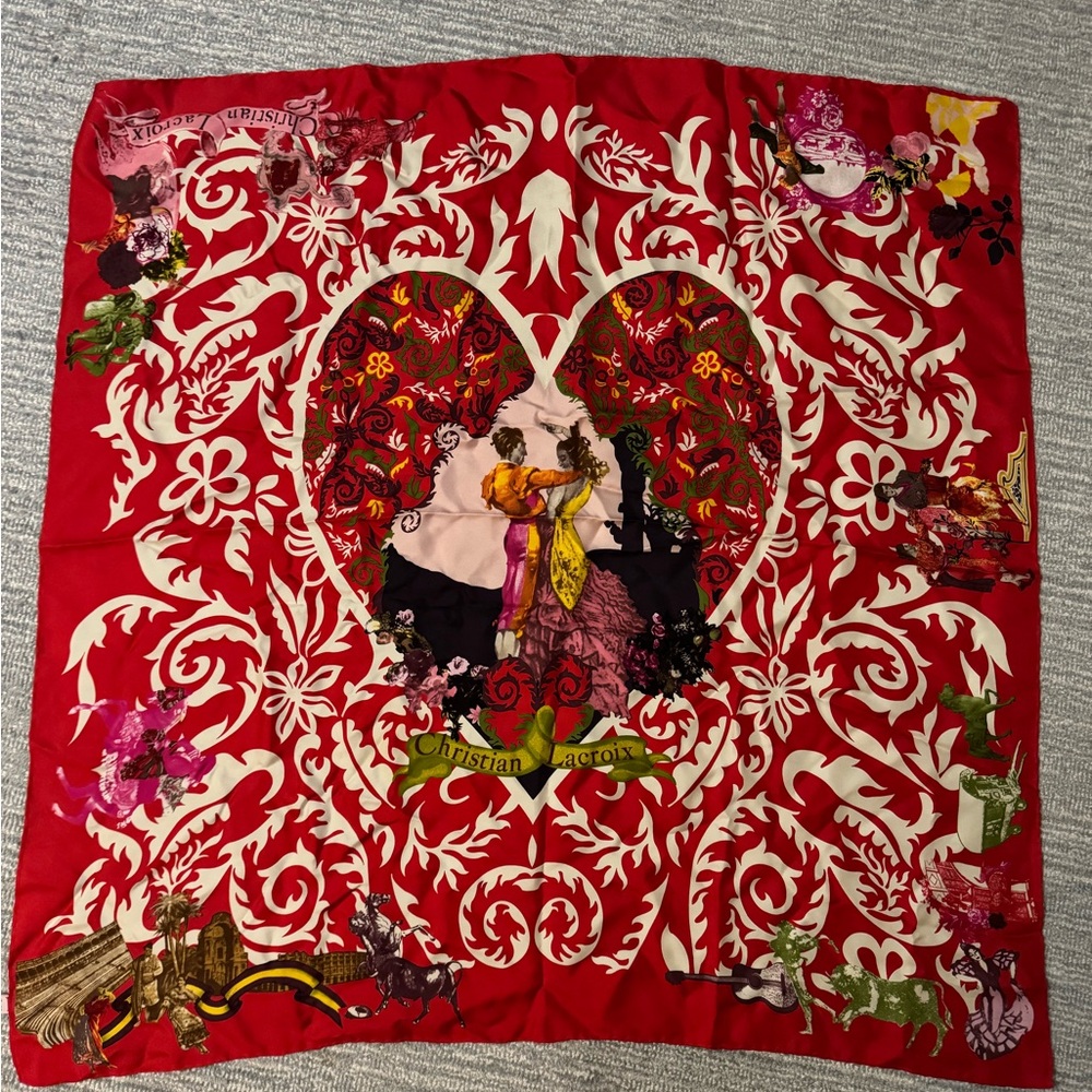 Christian Lacroix 100% Silk Spanish Red and White Scarf